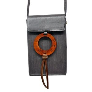 Gray Crossbody Bag with Brown Accent
